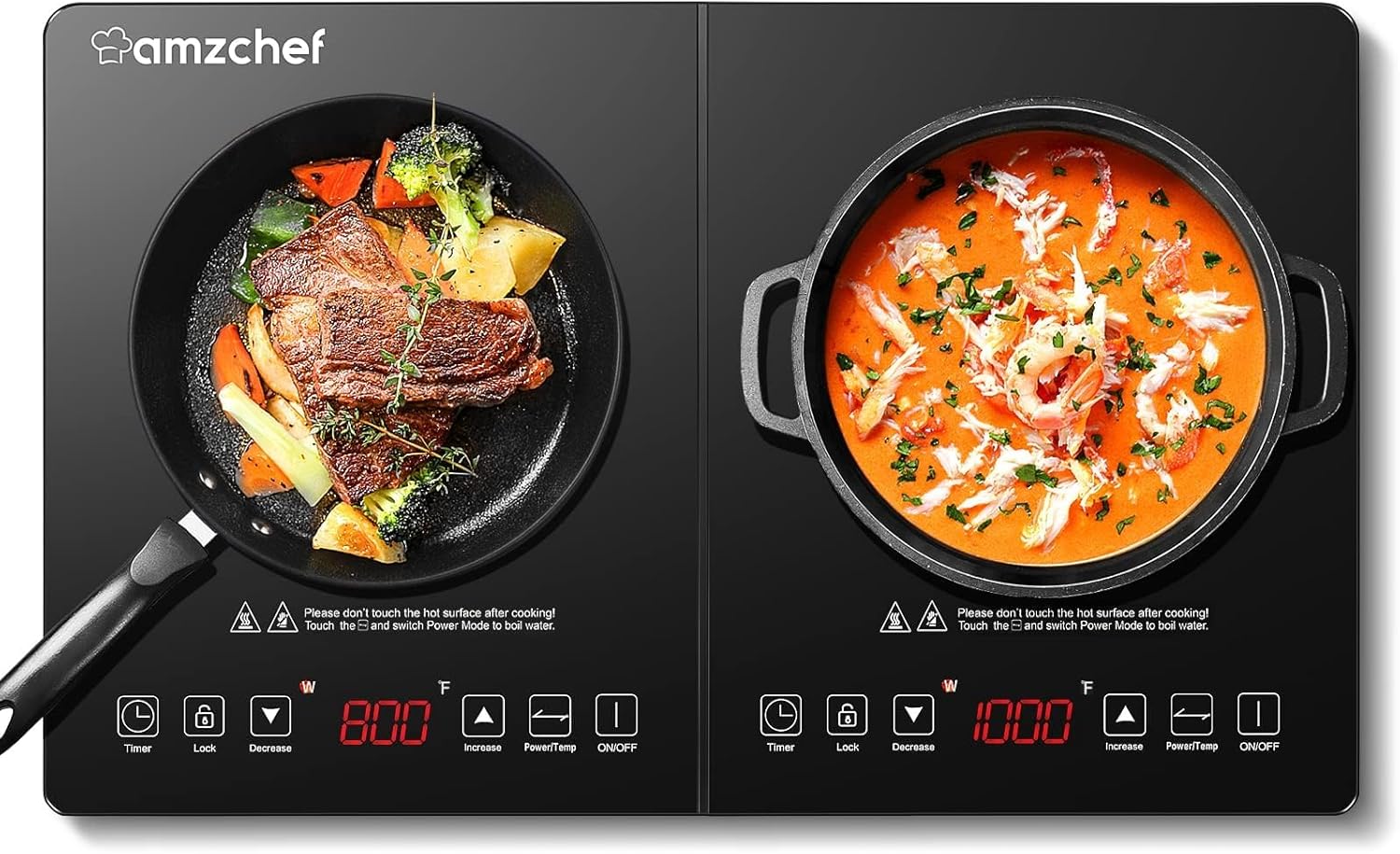 🎄2025 Christmas Sales🎅Double Induction Cooktop AMZCHEF Induction Cooker 2 Burners, Low Noise Electric Cooktops With 1800W Sensor Touch, 20 Temperature & Power Levels,Independent Control,3-hour Timer, Safety Lock