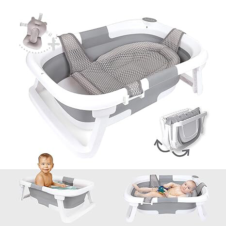 2025 Hot Sale🔥 Collapsible Baby Bathtub,Baby Bath Tub with Soft Cushion & Thermometer