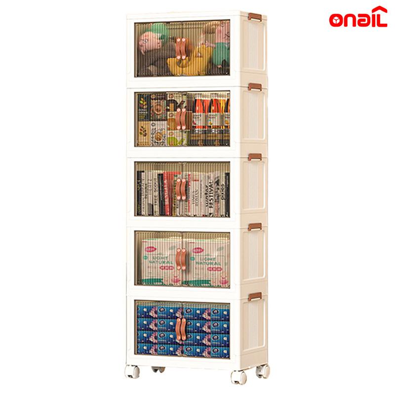 ONAIL Foldable Storage Box with Lid, 1-5 layers Holders with Wheels for Kitchen Bedroom Bathroom Warehouse Kitchen Home Storage Stackable Organizer