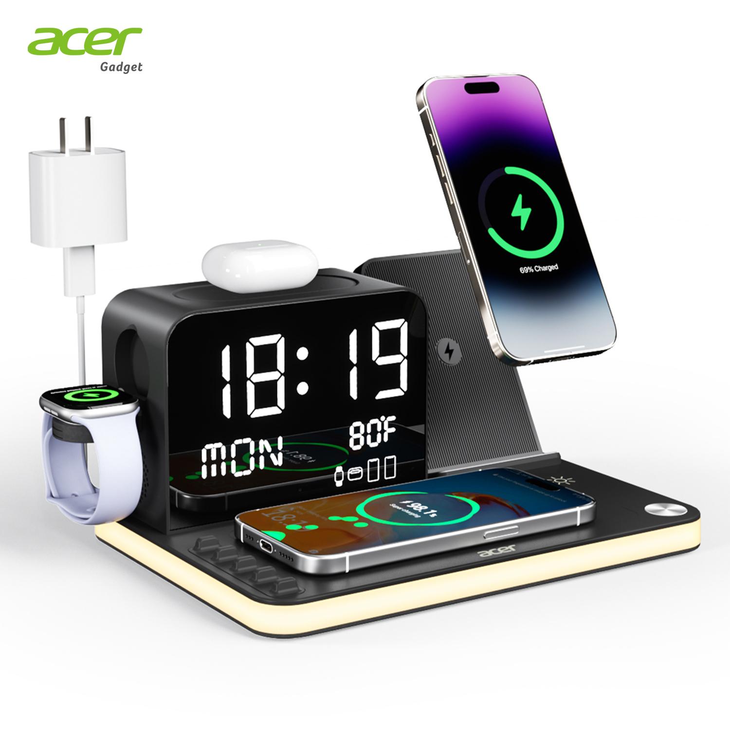 🌟Buy 1 Get 1 Free🌟Acer 7 in 1 Wireless Charging Station with Fast Wireless Charger, LED Night Light, Bluetooth Time Sync Clock & Temperature Display, USB-A & USB-C, Magnetic MagSafe – for iPhone, Android Phone, Apple Watch & AirPods