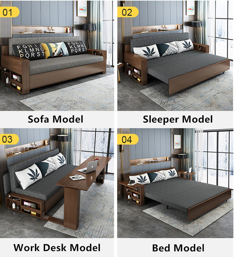 Space Saving Multifunction Sofa Bed With Foldable Work Desk