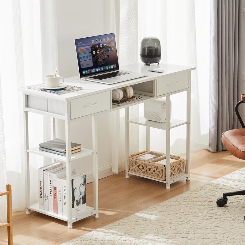 🎉New Year Mega Sale💥Computer Desk Home Office Bedroom Writing Study PC Table with Storage Space Fabric Side Bag Headphone Hook Metal Frame Adjustable Feet