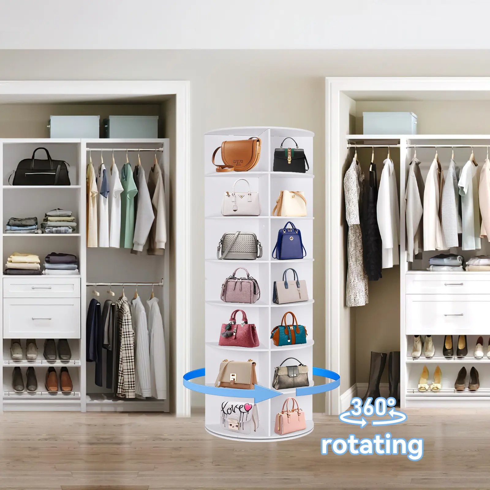 WGCTEK 360° Rotating 7-Tiers Organizer Shoe Rack, Fits 24-28 Pairs of Shoes, Spinning and Revolving Round Shoe Rack, for Entryway Living Room Hallway