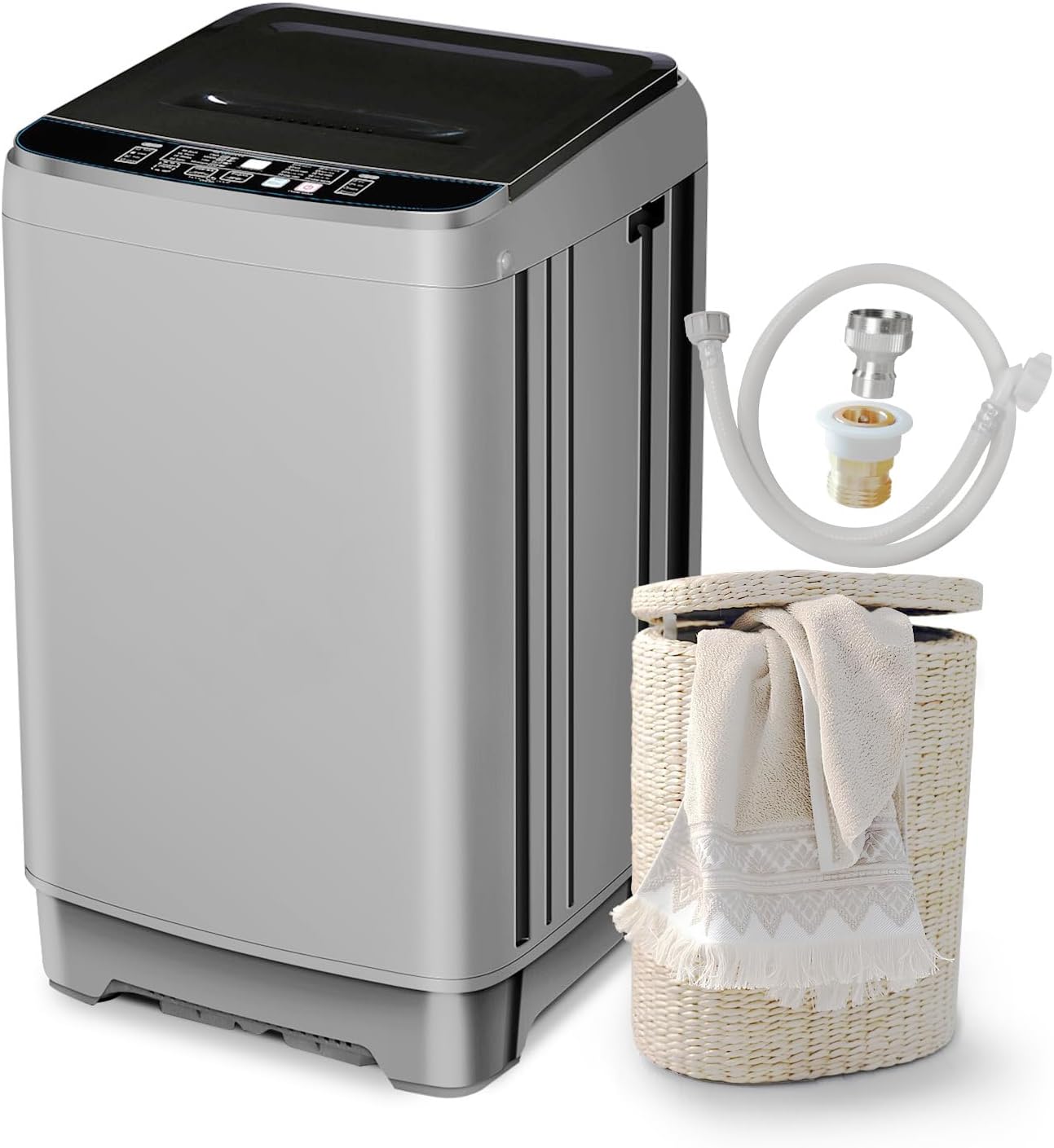 🎄2025 Christmas Sales🎅Zyerch Portable Washing Machine 2.3 Cu. Ft. Full-Automatic Compact Washer Machine for Apartment, 10 Wash Program Small Portable Washer for Dorm, Apartment, RV, Home, Silver