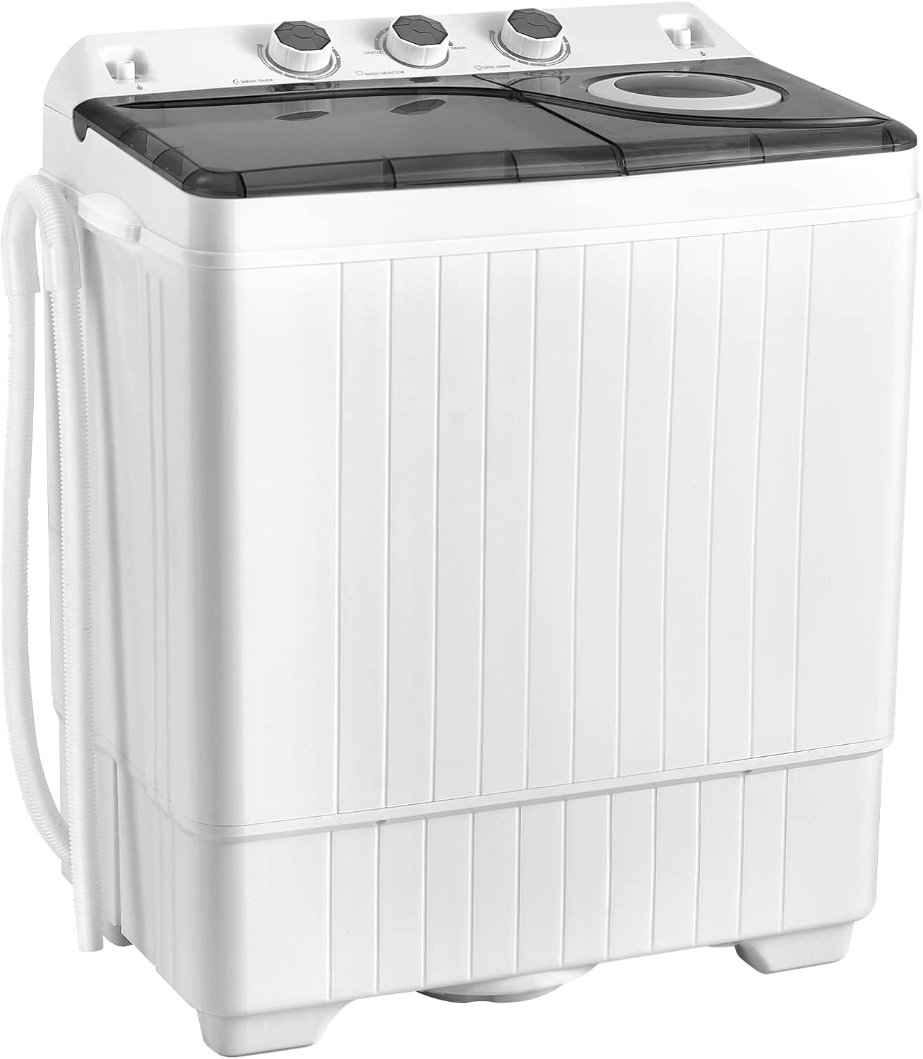 COSTWAY Portable Washing Machine, Twin Tub 26lbs Capacity Laundry, 18lbs Washer and 8lbs Spinner Combo with Timer Knobs, Built-in Drain Pump
