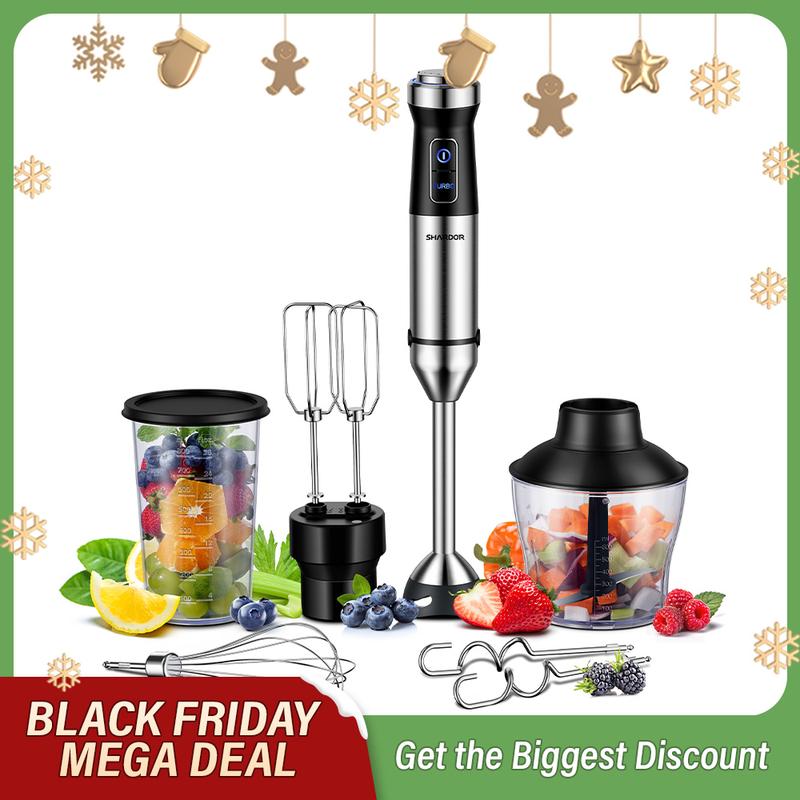 🎉New Year Mega Sale💥【6 in 1】Hand Blender Immersion Handheld Blender Mixer 20-Speed, Scratch Resistance Emulsion Stick Blender with Dough Hooks Egg Beaters Whisk Beaker Chopper, Best Gift