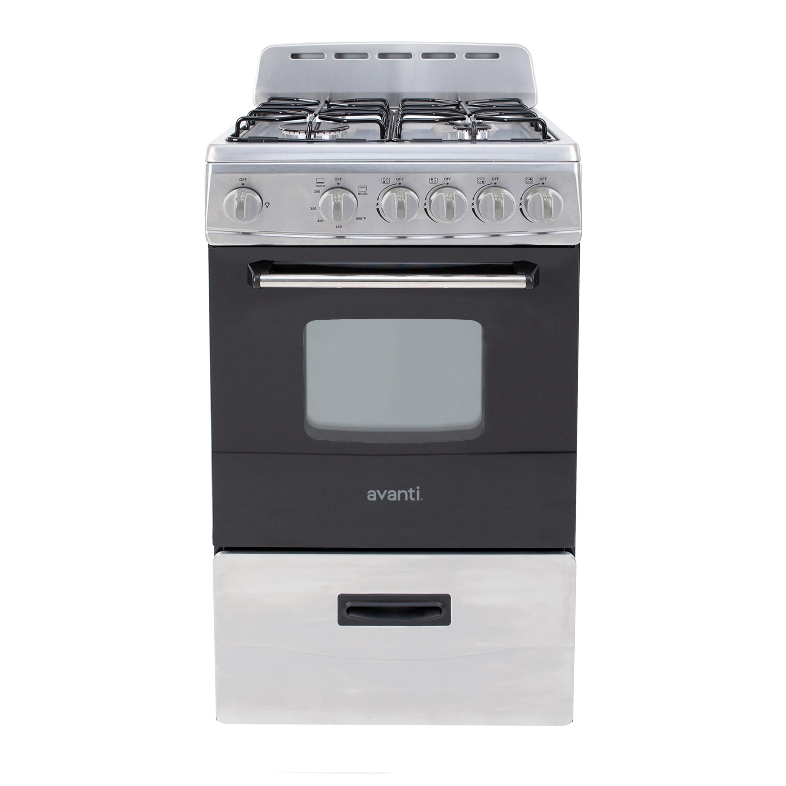 🎉New Year Mega Sale💥Avanti Gas Range Oven, Compact Freestanding Design, 4 Sealed Burners with Electronic Ignition, 2.1 Cu.Ft. Capacity Features Storage Drawer Broiler and Accessories, 20-Inch, Black