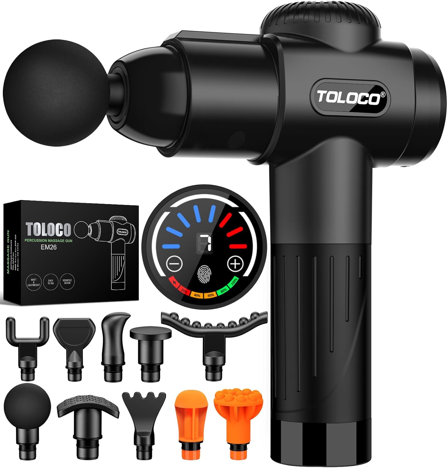 🎉New Year Mega Sale💥TOLOCO massage gun, a deep tissue back massager to relieve pain, an impact massager with 10 massage heads and a quiet brushless motor, a Christmas gift suitable for both men and women.