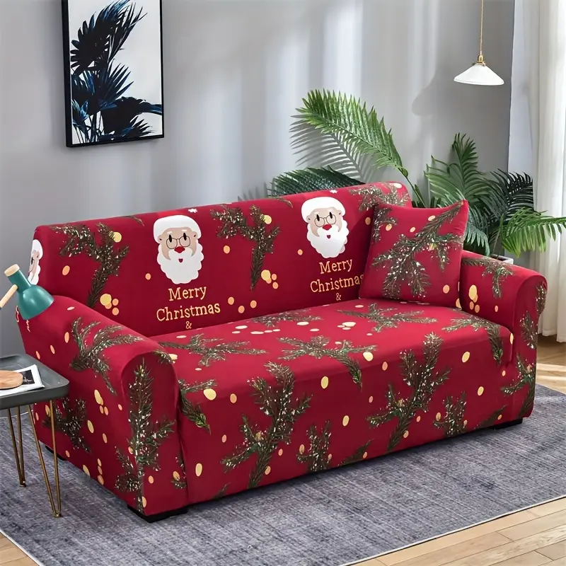 🎄2025 Christmas Sales🎅1pc Christmas Style Sofa Slipcover, Non-slip Sofa Cover, Furniture Protector For Bedroom Office Living Room Home Decor