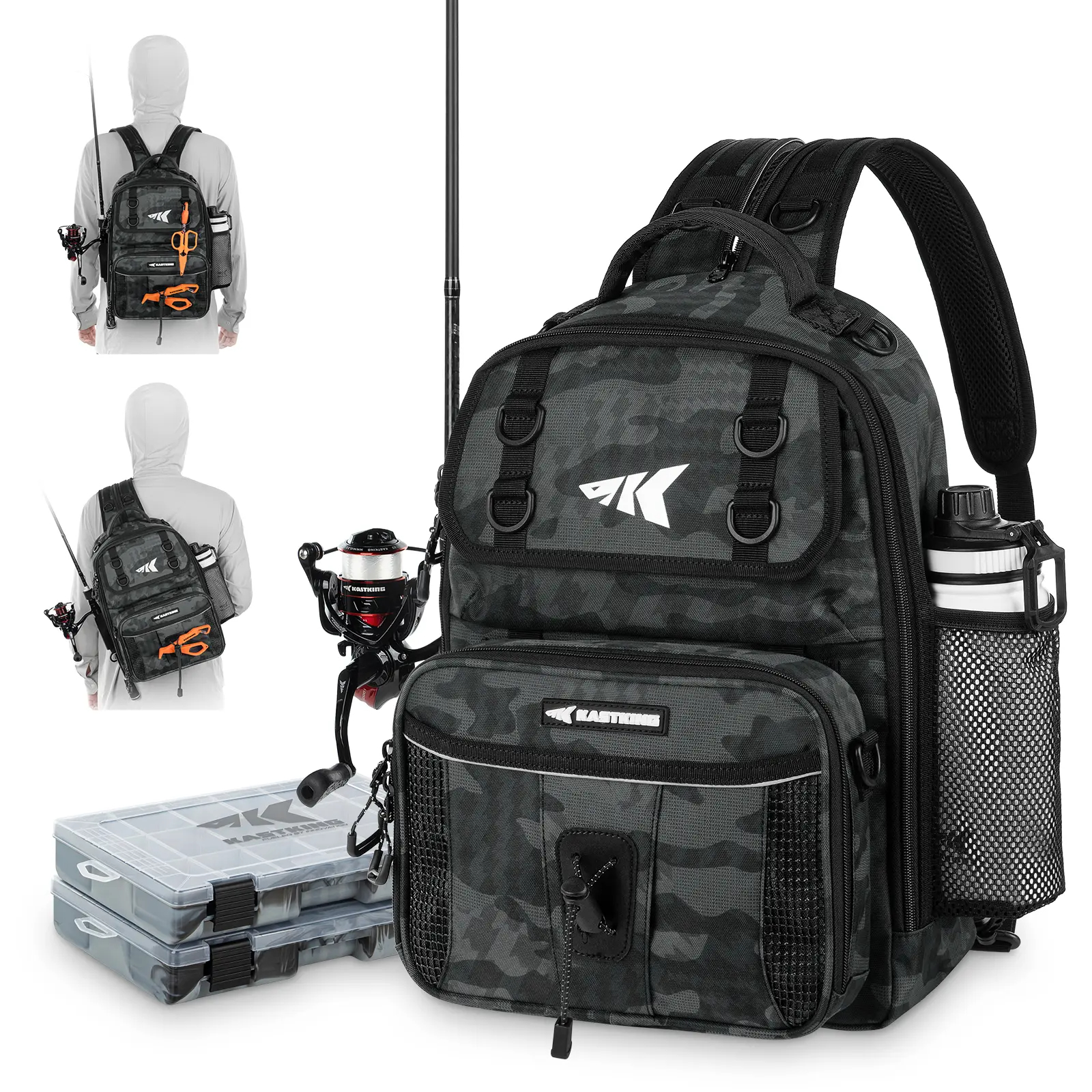 【Free fishing bait set】Fishing shoulder bag, waterproof backpack, includes fishing rod and beverage bag, adjustable shoulder strap, fishing tackle storage bag, suitable for storing fishing gear, and can also be used to organize other items.