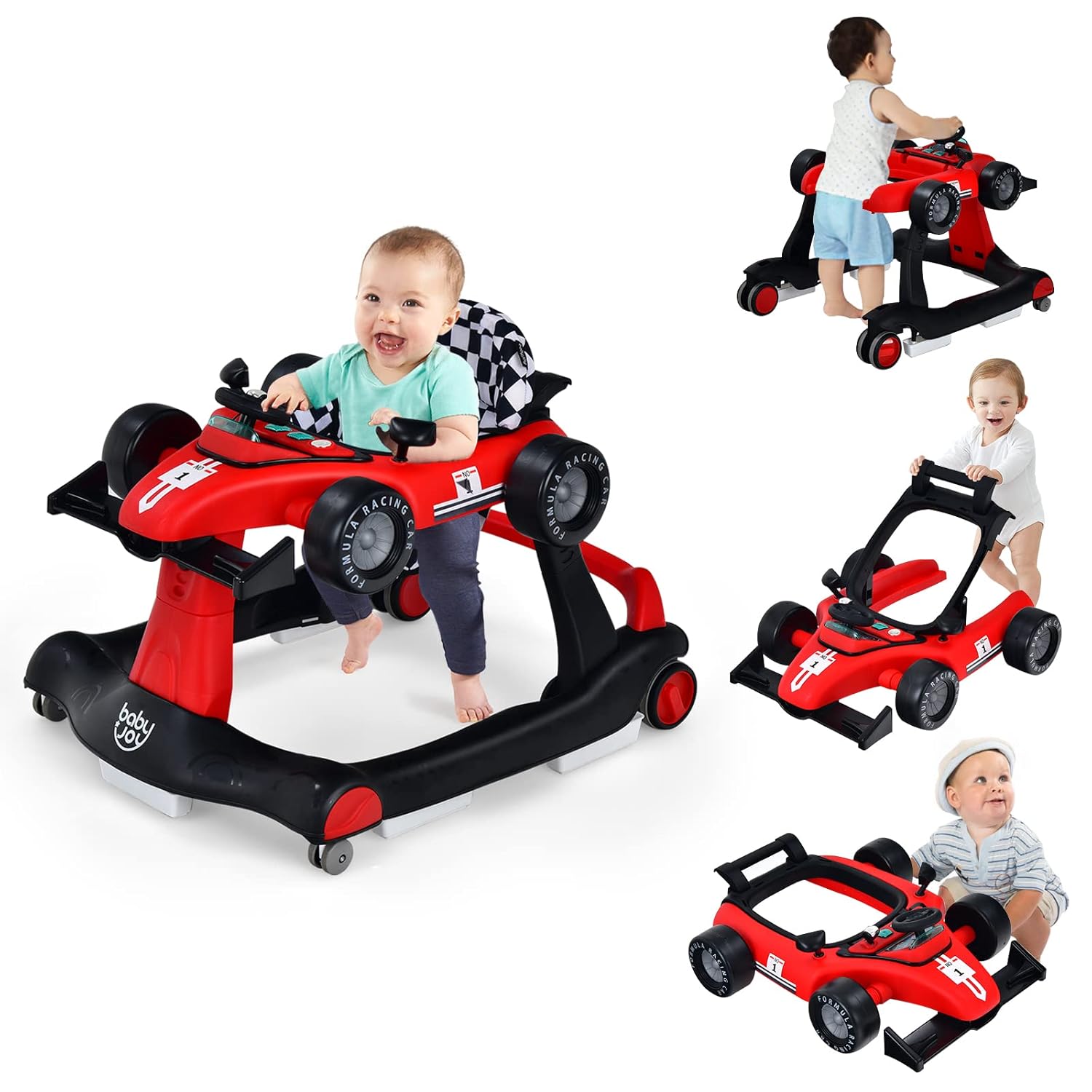 Costzon 4-in-1 Baby Walker, Foldable Activity Walker with Adjustable Height & Speed, Music, Lights, Anti-Rollover, Toddler Push Walker, Baby Walker with Wheels for Boys Girls 6-18 Months,mothersdaygift