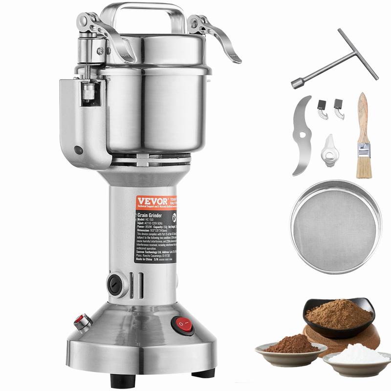 VEVOR 750g/550g/300g/150g Electric Grain Mill Grinder, High Speed 2000W Commercial Spice Grinders, Stainless Steel Pulverizer Powder Machine, for Dry Grains Spices Cereals Coffee Corn Pepper, Straight Type