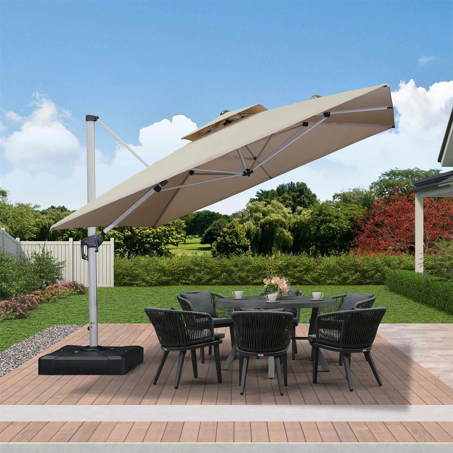 🔥Clearance sale-399✨2-Tier Outdoor Solar LED Cantilever Umbrella w/ Base