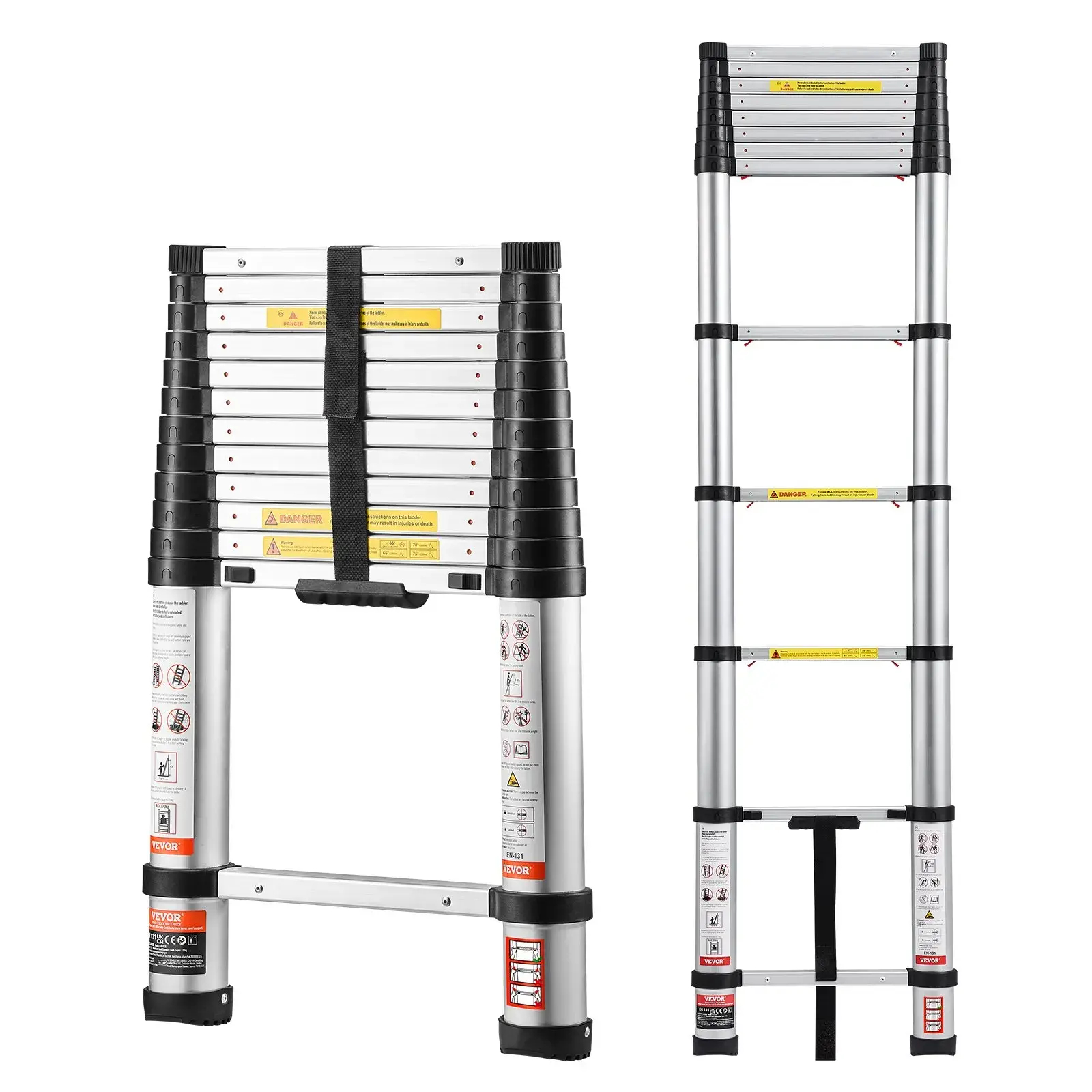 VEVOR Telescoping Ladder, Mutil-buttonRetraction Collapsible Extension Ladder, 400 LBS Capacity with Non-slip Feet, Portable Multi-purpose Compact Ladder for Home, RV, Loft, ANSI Liste