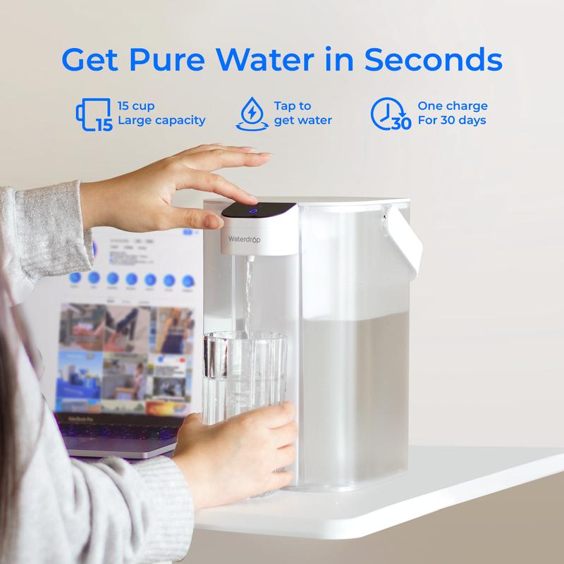 🎉New Year Mega Sale💥Waterdrop Electric Water Filter Pitcher with replacement filters, 200-Gallon Countertop Water Purifier, NSF Certified, Reduce Chlorine, Lead, PFAS, 15-Cup