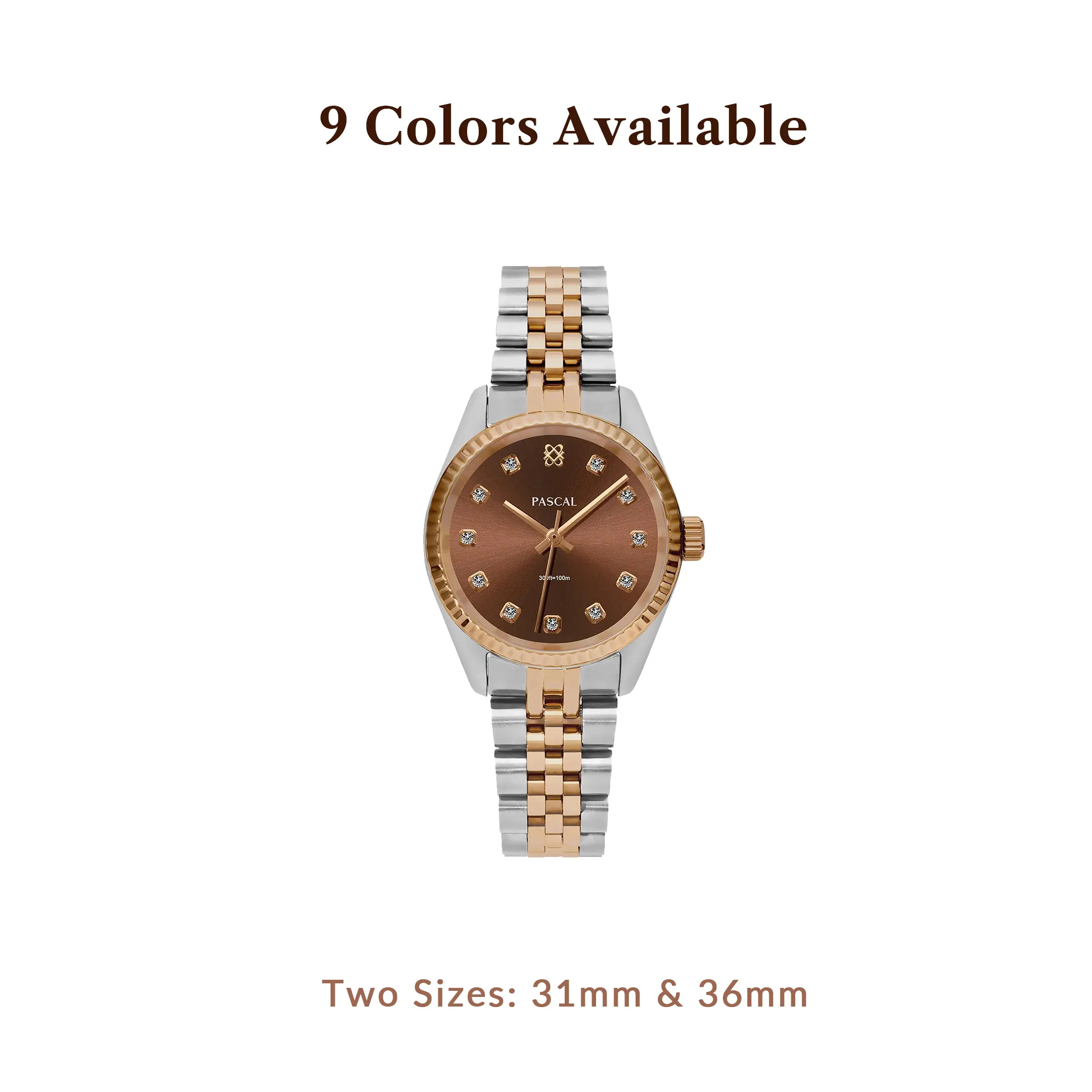 PASCAL Timeless Classic Diamond Watch for Women & Men 31mm & 36mm with White Lab-Grown Diamonds Swiss Ronda 763 Quartz Movement Stainless Steel Bracelet Everyday Luxury Gift
