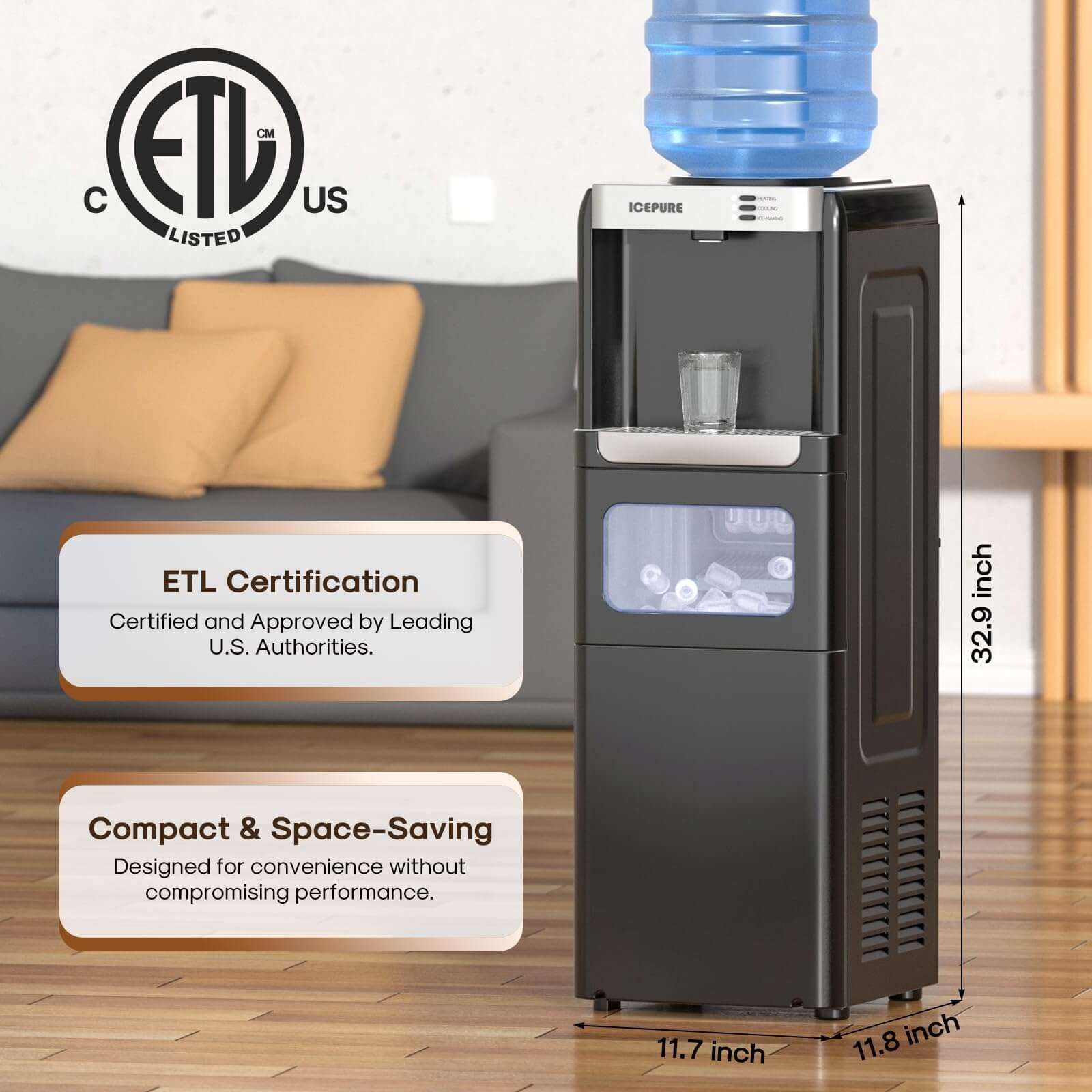 🧊💧 3-in-1 Water Dispenser with Ice Maker 🔥❄️ 🥤 Top-Loading Water Cooler + Built-in Bullet Ice Maker 🍧🏠 🚰 5-Gallon Water Dispenser | Hot 🔥 & Cold ❄️ + Ice Maker 🧊 👶 Child Lock Safety ✔️ | Perfect for Home & Office 🏡💼 ❄️ 33 lbs of Ice/Day | Stay Cool & Hydrated This Summer 💦🌞