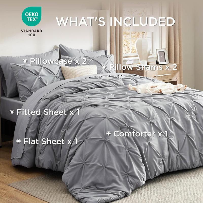 🎉New Year Mega Sale💥7 PCS-Bedsure Soft Pintuck Messy Bedding Sets - Multi-Color,Cloud-like,Ultra-Soft,Machine Washable,Luxury Bedroom Decor Accessories,Breathable,All-Season King Size Comforter Sets,Hotel Quality, Restful Sleep, Geometric Pattern