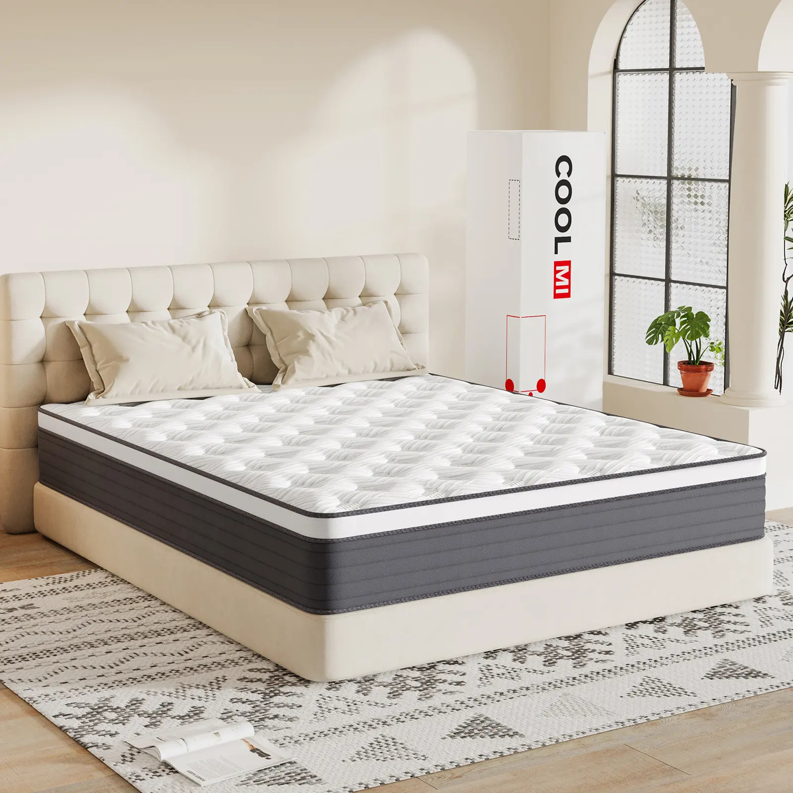COOLMI 12/14 Inch Hybrid Mattresses in a Box with Comfort Pocket Coils Memory Foam, Pressure Alleviation & Motion lsolation, CertiPUR-US Certified, Twin/Full/Queen/King Size mattress Fiberglass Free Undisturbed Restful Sleep Cooler