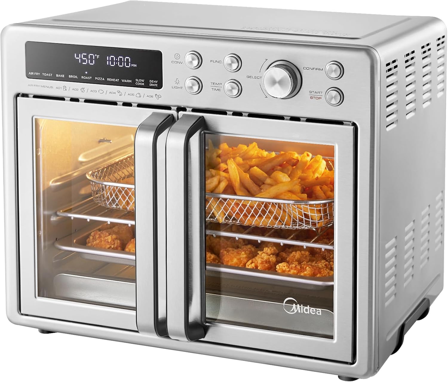 🔥Limited-time offer countdown⏰Extra Large Air Fryer Countertop Oven 10-in-1 Combo, 25% Faster Cooking and 90% Less Oil, Stainless Steel