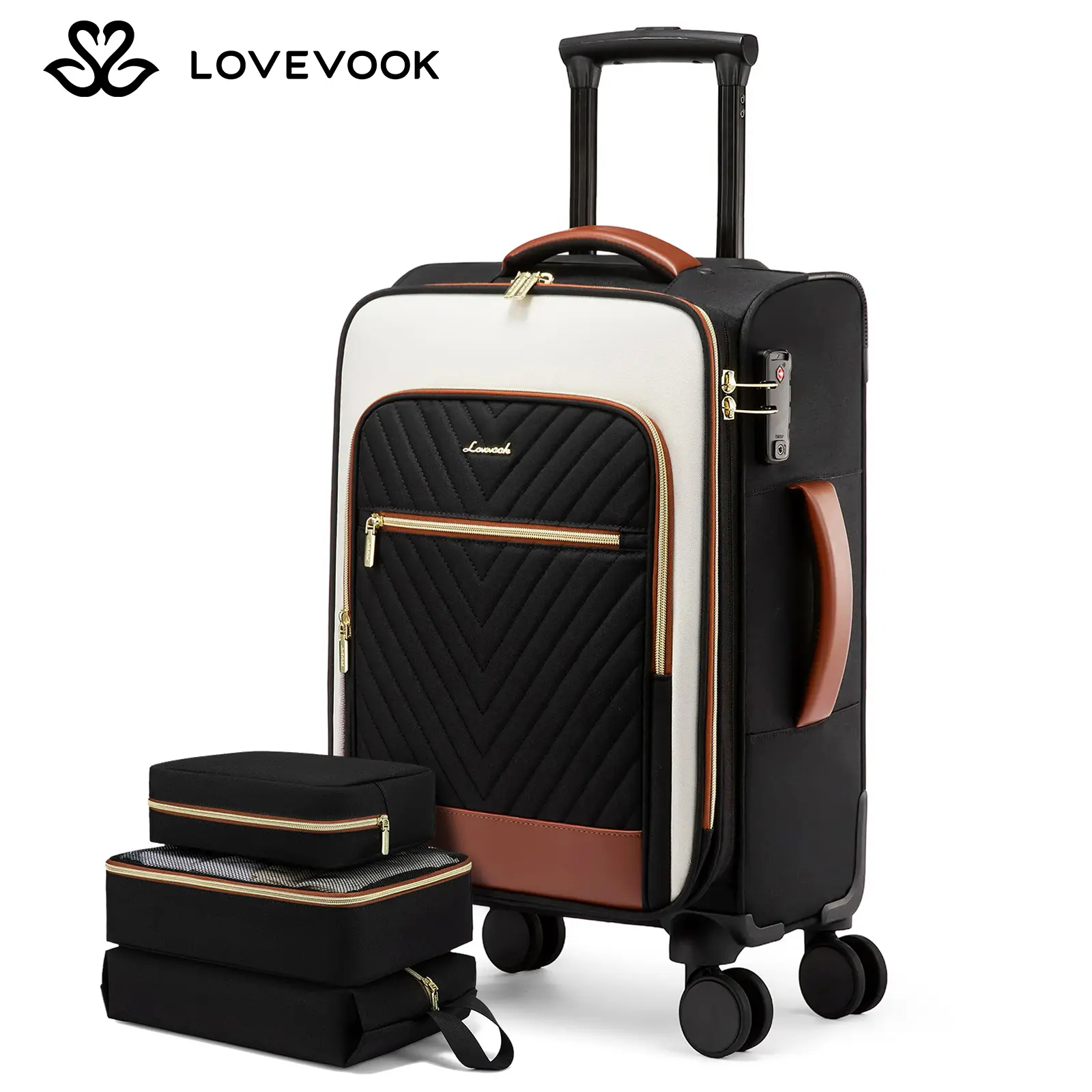LOVEVOOK 21-inch softshell trolley case, lightweight rotating carry-on, 22x14x9 cm, meets airline standards, with TSA lock.