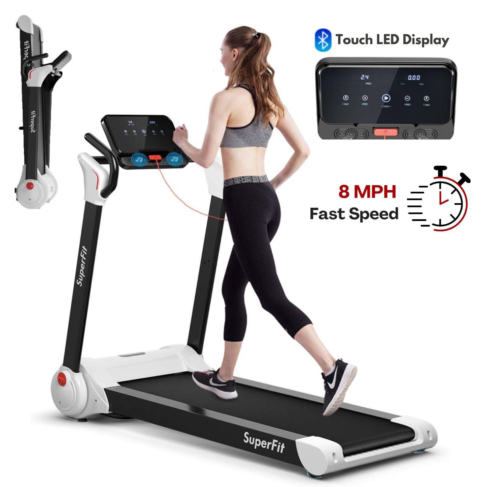 Folding Treadmill, 8MPH Electric Motorized Running Walking Machine with LED Touch Screen, Portable Cardio Workout Treadmill for Home Gym Office