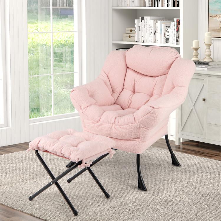 Costway Lazy Chair with Ottoman, Accent Sofa Chair with Folding Footrest, Side Storage Pocket, Upholstered Leisure Lounge Armchair with Stool for Bedroom, Living Room, Office