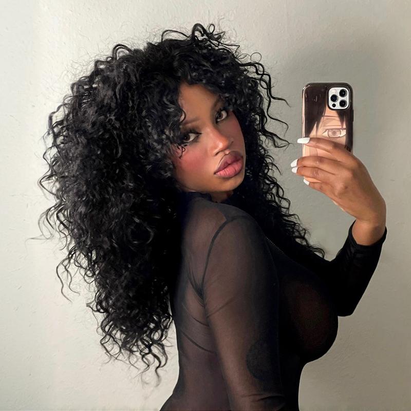 🎉New Year Mega Sale💥💥3-piece pack🎉 Frodio Veralux™ Blend Human Hair Curly Wig With Bangs- Effortless Shaggy Waves Big Hair Curly Hair Wig Shop