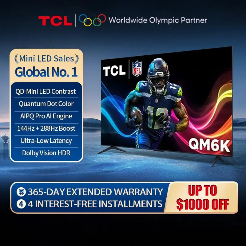 🎉GH₵ 799🔥 Lowest price ever 🔥TCL QM6K Series QM6K(55",98") Mini LED QLED 4K HDR 2025 Model 120Hz Smart Google TV With Stand Dolby Atmos Onkyo Audio Voice Remote Alexa Gaming Streaming Television