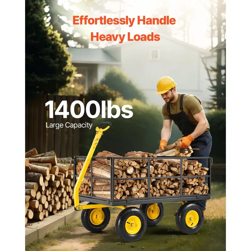 🔥CLEARANCE SALE✨1400 LB STEEL DOLLAR: Heavy-duty with 10-inch all-terrain tires, removable mesh sides, and 180° rotating handle