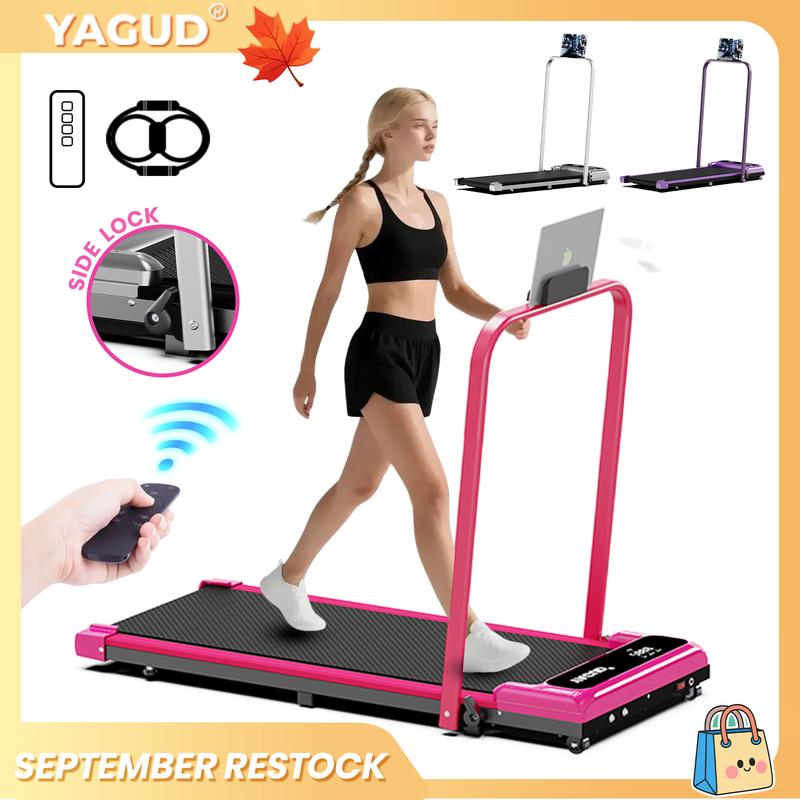🎉New Year Mega Sale💥【Colorful Handrail】 YAGUD Upgraded Folding Treadmill , Low-Noise Motor – 265lbs Weight Capacity Spacious Belt Walking Pad, Dual Shock Absorption, Remote Control & Wheels for Easy Moving – Includes Free Resistance Bands