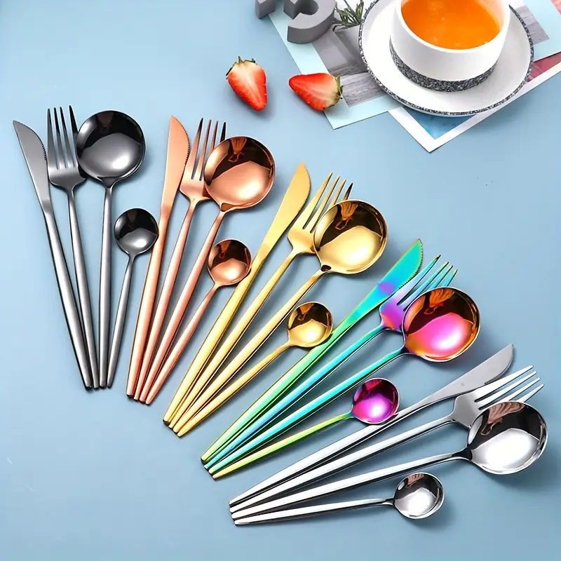 🔥Elegant 30pcs Golden Stainless Steel Cutlery Sets Service for 6 Person, Dishwasher Safe 30pcs Flatware Sets, Golden Knives And Forks Set, Spoon And Forks Set for Dining