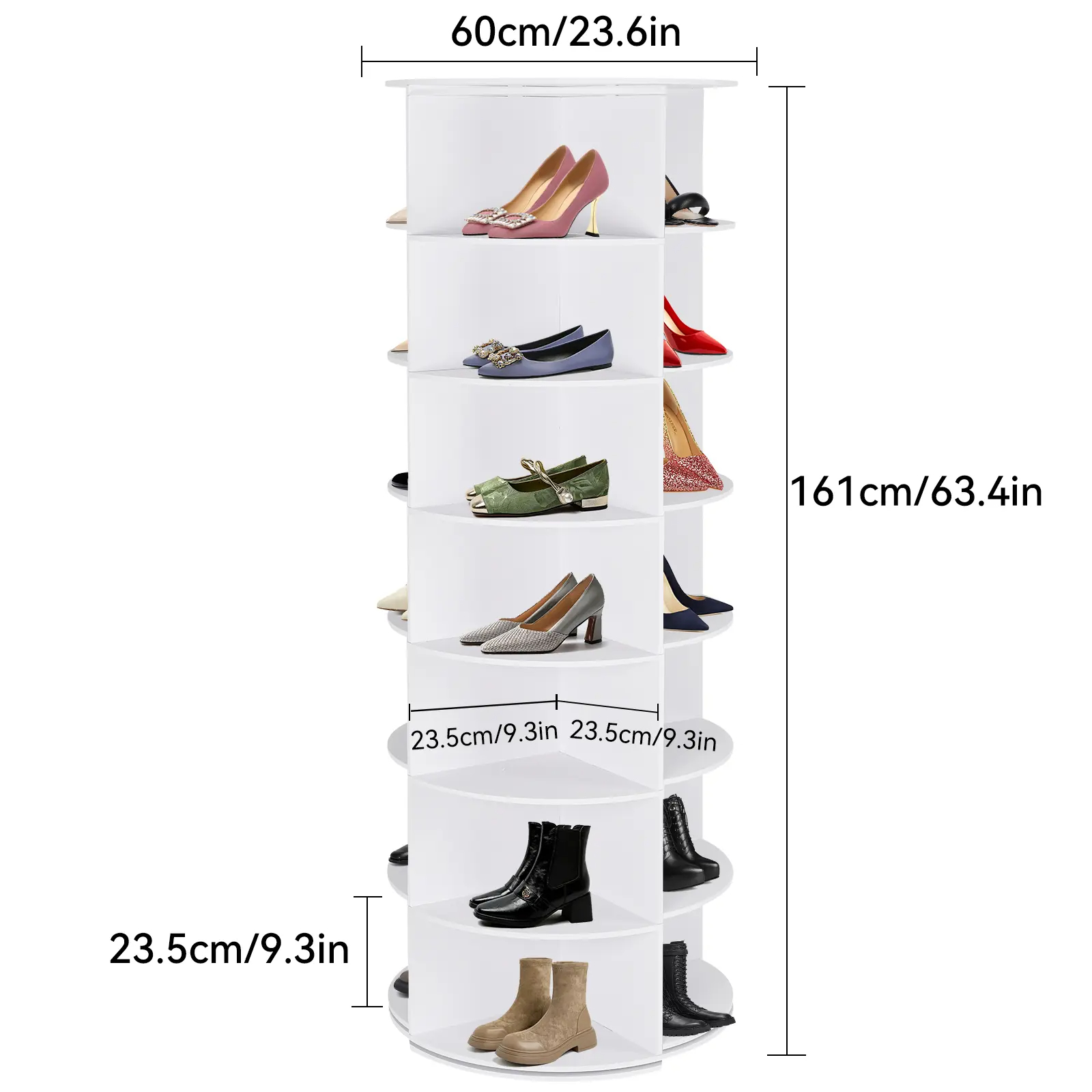 WGCTEK 360° Rotating 7-Tiers Organizer Shoe Rack, Fits 24-28 Pairs of Shoes, Spinning and Revolving Round Shoe Rack, for Entryway Living Room Hallway