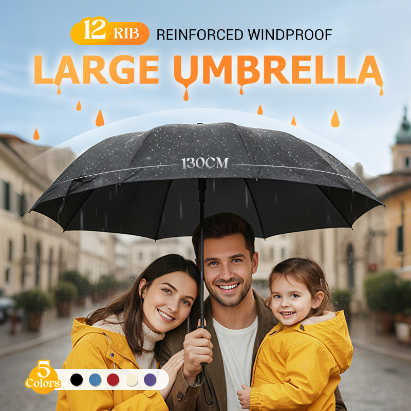 12-Rib Large Foldable Windproof Umbrella