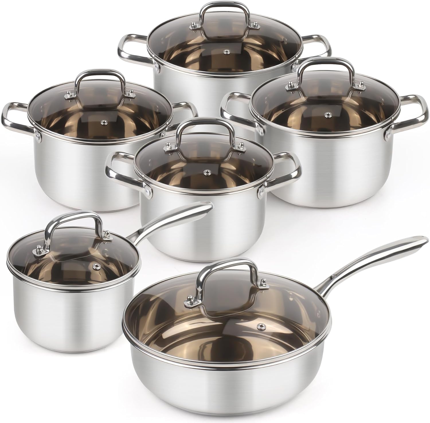 💥New Year Clearance Sale!❗❗🌟Buy 1 Get 1 Free🌟CTSZOOM 3-ply Stainless Steel Cookware Set, 12 Pcs Pots and Pans Set, Induction Compatible, Nestable and Space-Saving, Oven and Dishwasher Safe，Works with All Cooktops