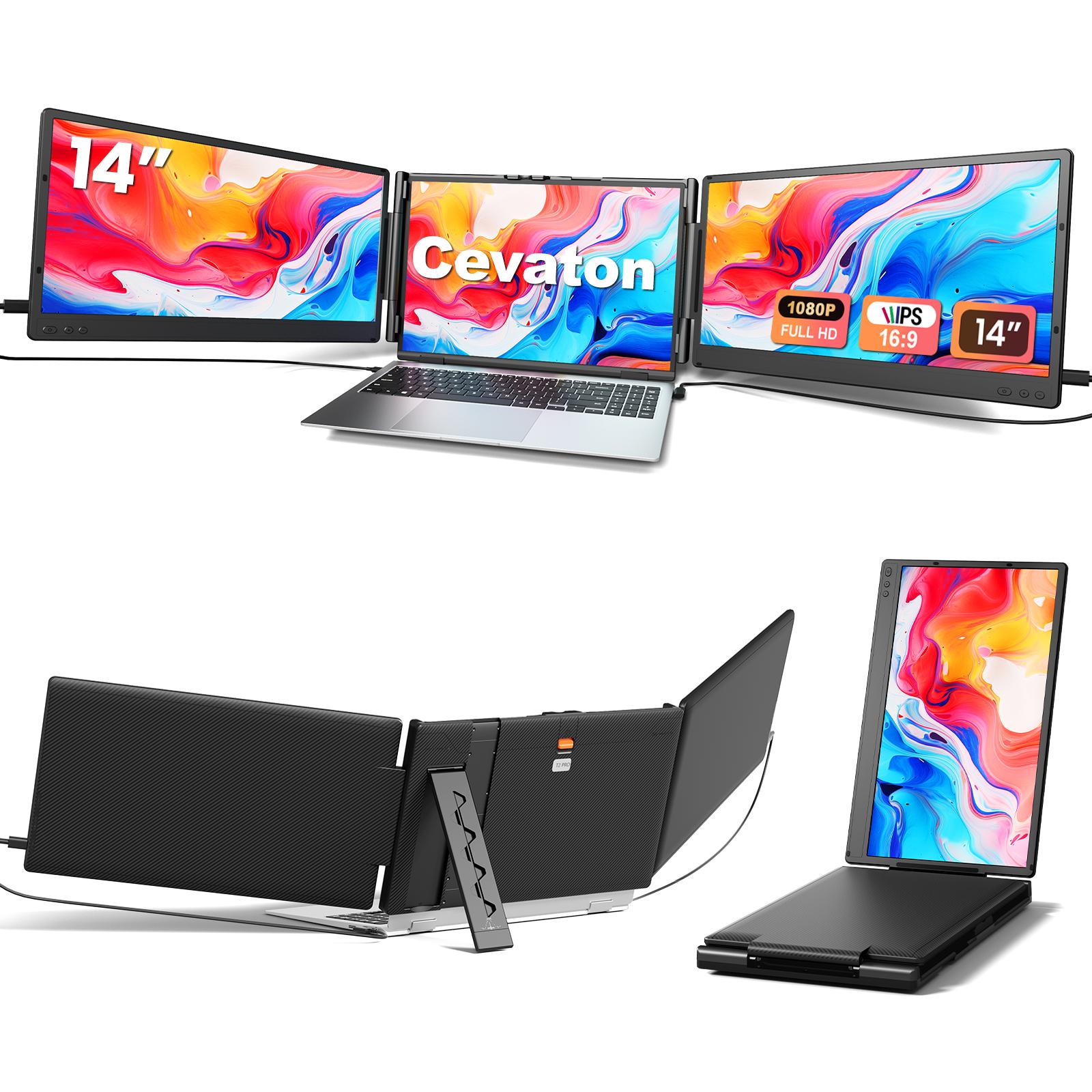Dual Laptop Screen Extender, 14" FHD 1080P Portable Monitor for Laptop, Weighing 4.1 lbs, Plug & Play Screen Extender, Auto Adjust Width Dual Monitor for 13.3" - 17" Laptops