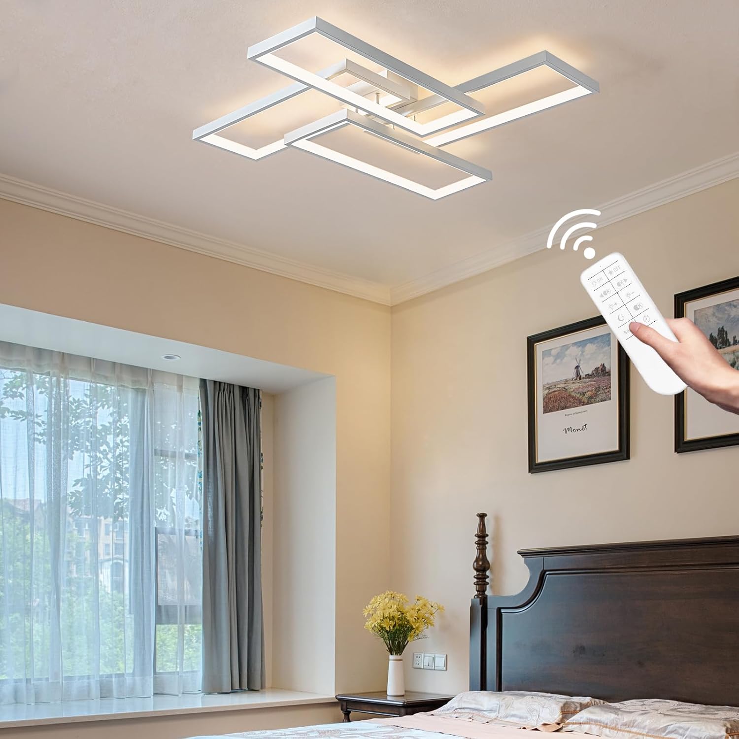 🎄2025 Christmas Sales🎅Shine LUEST Modern LED Ceiling Light Fixture Black Kitchen Lighting Fixtures Ceiling for Bedroom 31.5 Dimmable 8 Ring Square Ceiling Light for Kitchen with Remote Control for Living Room,Dining Room