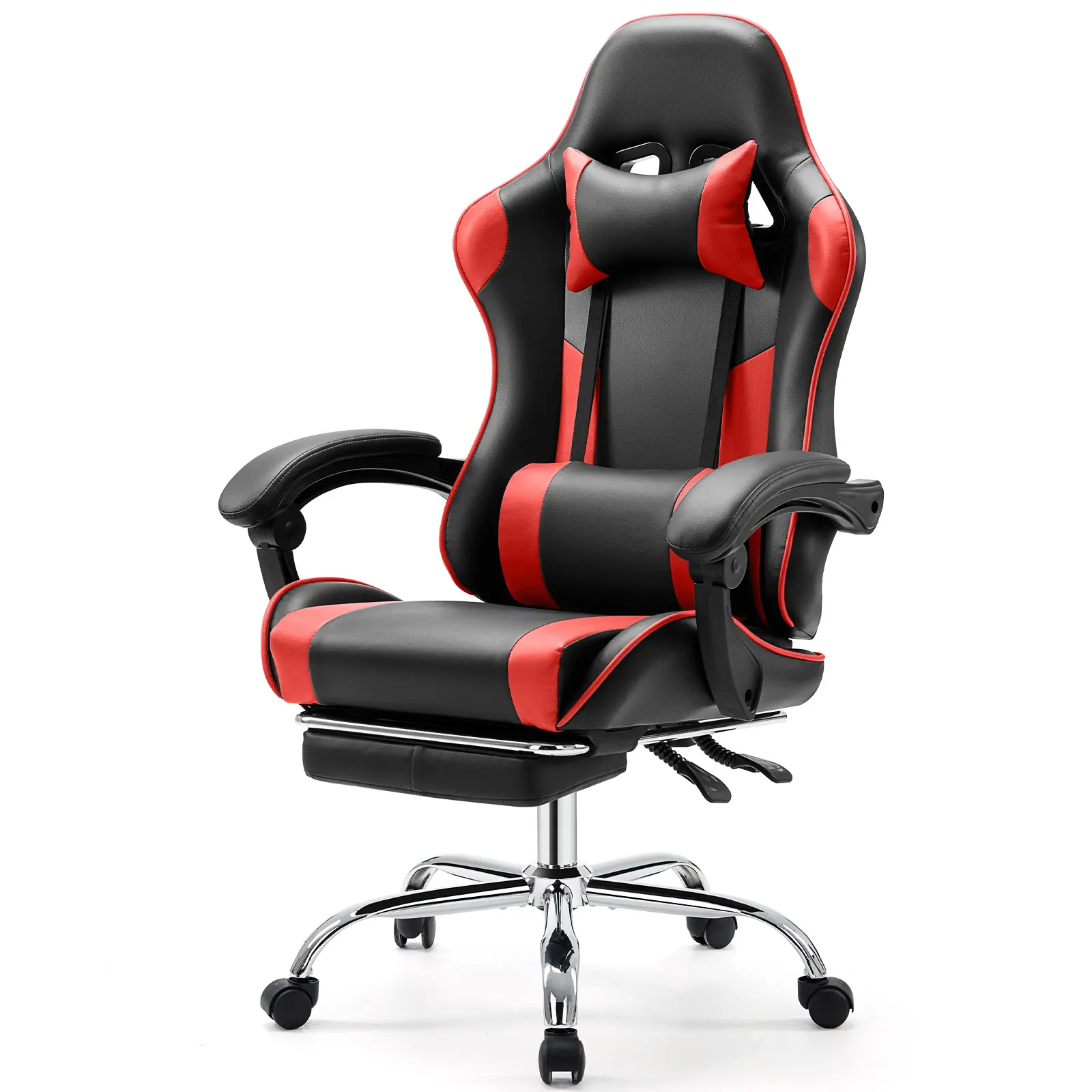 Ergonomic Gaming Computer Chair with Footrest, PU Leather Recliner with Headrest, Fixed Up Armrest, Height Adjustable with 360° Swivel