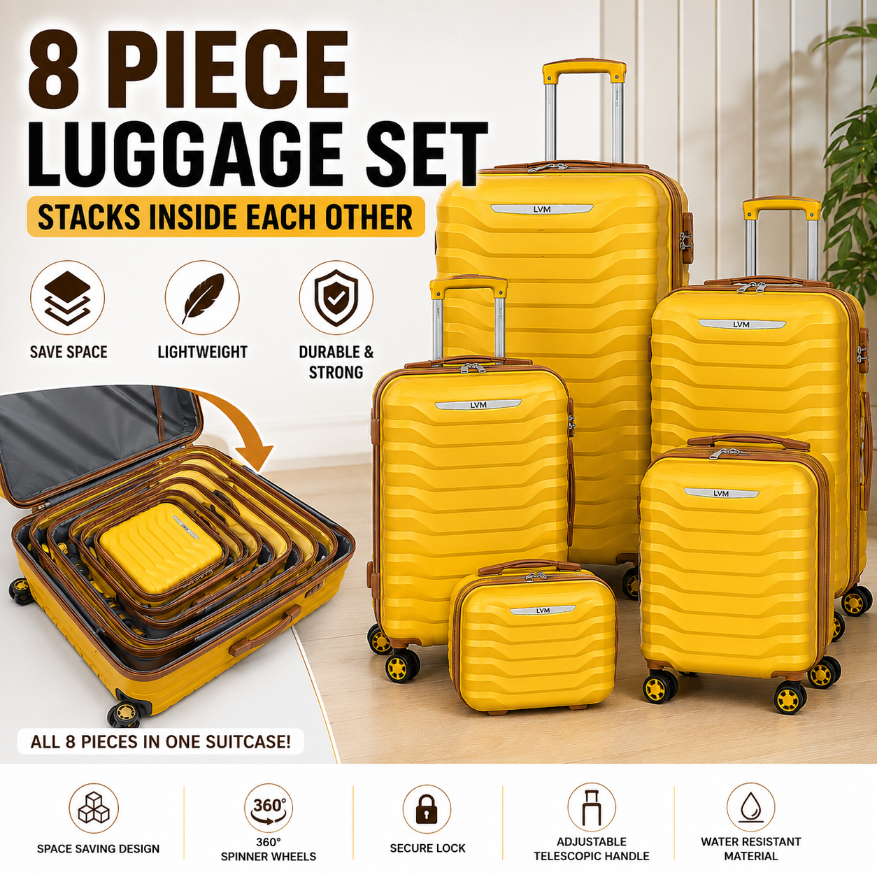 🔥 Premium 8-Piece Luggage Set – Complete Travel Suitcase Collection for Family Trips, Business & Everyday Travel