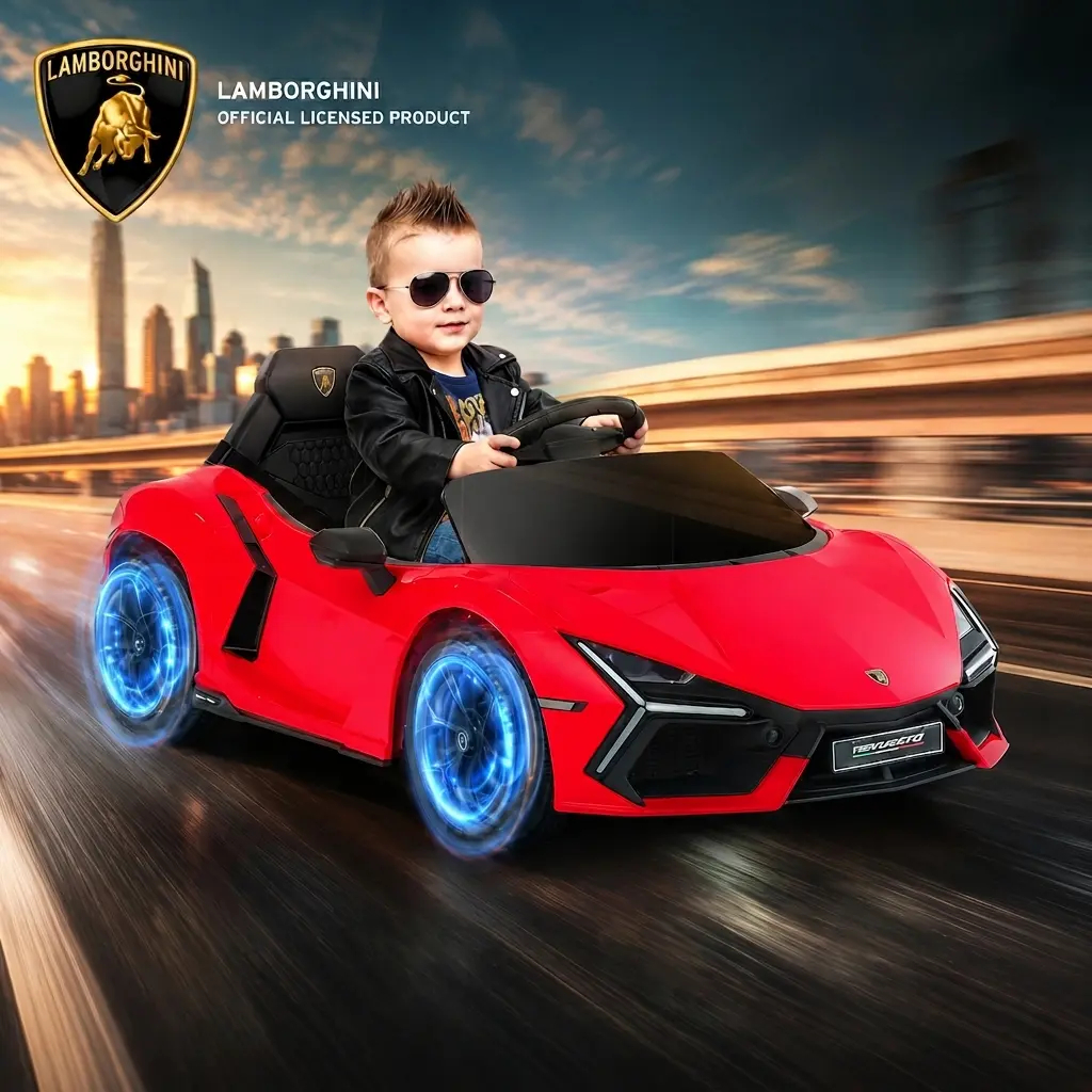 12V Licensed Lamborghini Ride On Car, Scissor Door Electric Toys Car with Remote Control Bluetooth LED Light MP3 Player and Wide Seat for 3-6 Boys Girls