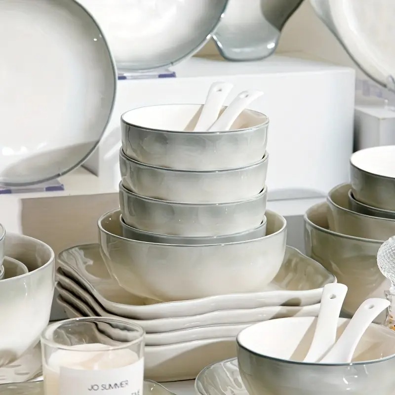 18/28/38/45pcs Ceramic Tableware Set, Dark Gradient, High-end Elegant, Soup Noodle Bowl, Rice Bowl, Pasta Plate, Fruit Plate, Suitable for Restaurants, Hotels, Kitchens, etc