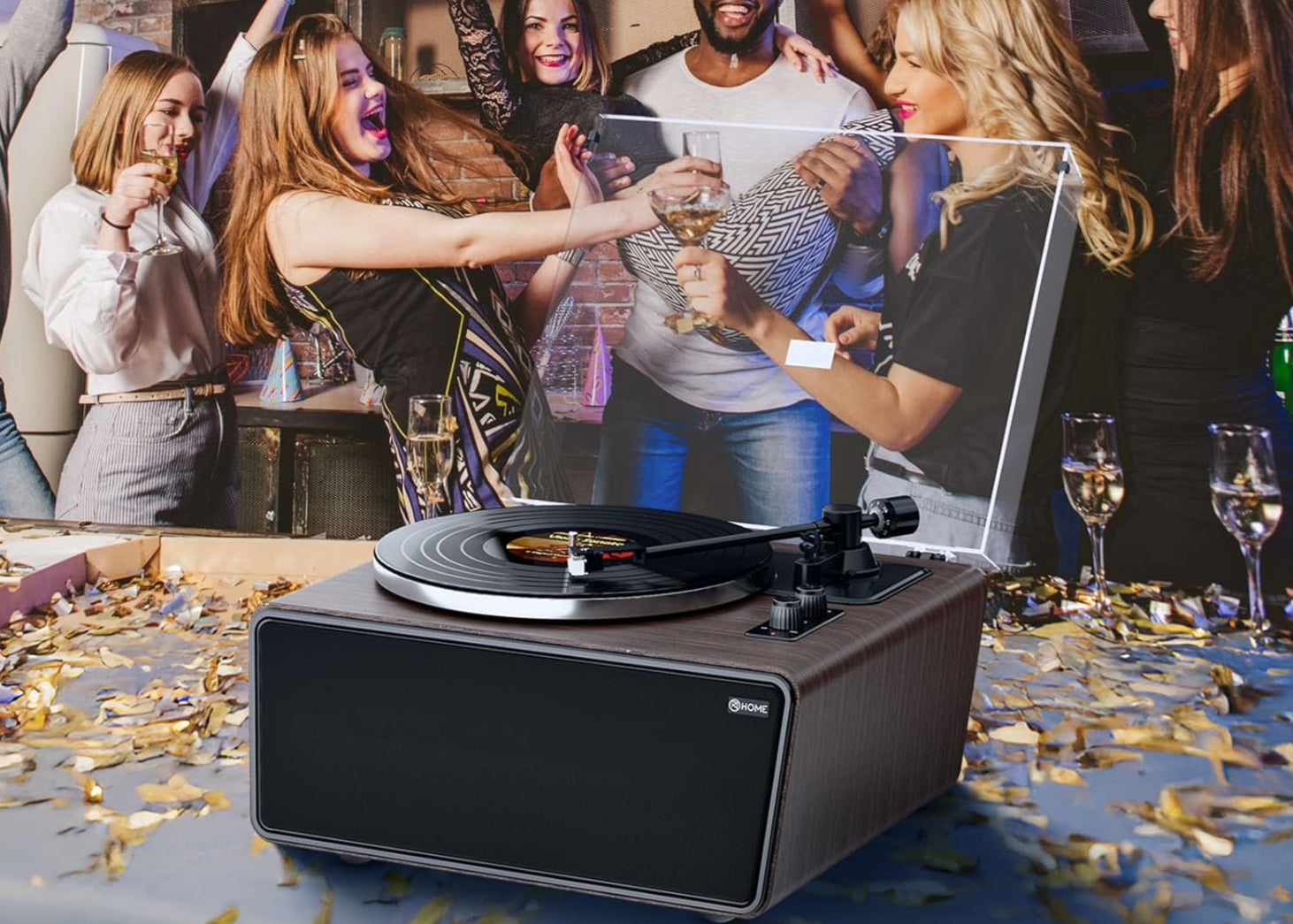 XJ-HOME All in One Vinyl Record Player,Bluetooth Turntable Built in 4 Stereo Speakers Phono Preamp,High Fidelity Turntables for Vinyl Records with Magnetic Cartridge AT-3600L MM,Belt Drive 2-Speed,33/45 RPM