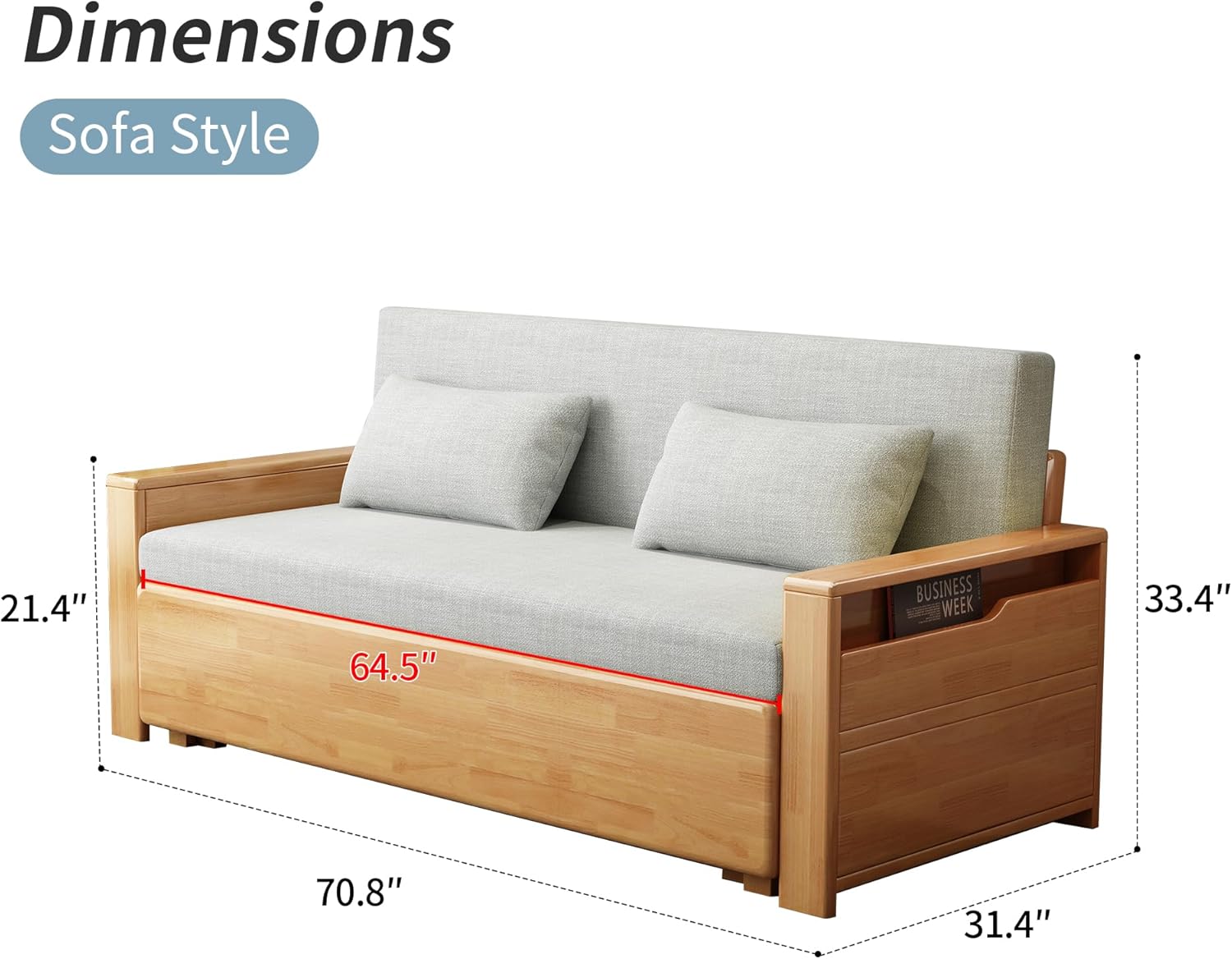 70.8Queen grey cushion Convertible Sofa Sleeper with Storage,Sectional Sleeper Sofa with Reversible Chaise,Solid wood Sofa Bed 3 in 1 Pull Out Couch Bed for Living Room,Apartment,Bedroom and Office