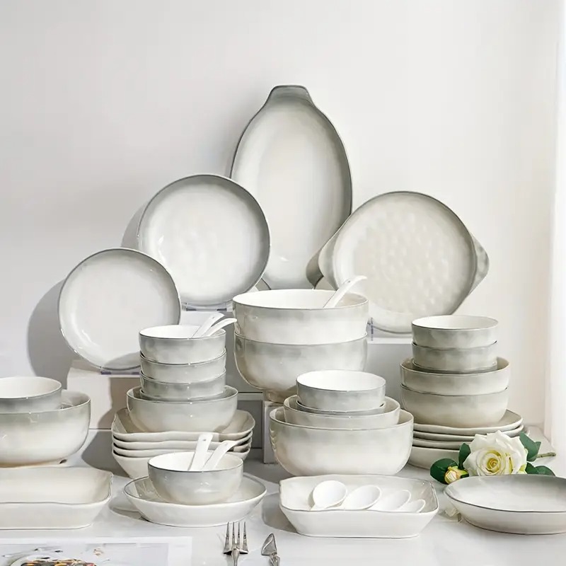 18/28/38/45pcs Ceramic Tableware Set, Dark Gradient, High-end Elegant, Soup Noodle Bowl, Rice Bowl, Pasta Plate, Fruit Plate, Suitable for Restaurants, Hotels, Kitchens, etc