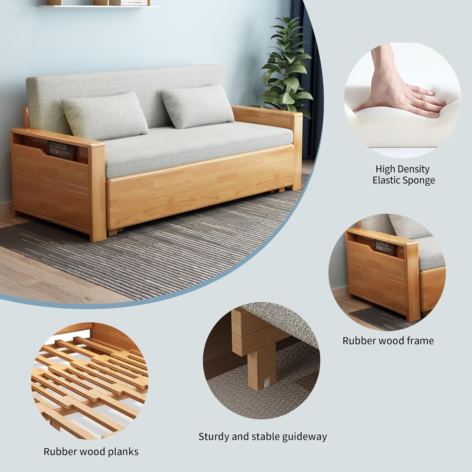 70.8Queen grey cushion Convertible Sofa Sleeper with Storage,Sectional Sleeper Sofa with Reversible Chaise,Solid wood Sofa Bed 3 in 1 Pull Out Couch Bed for Living Room,Apartment,Bedroom and Office