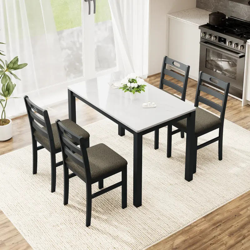 💥Limited Time: 80% OFF Everything!💥【Sophia & William】5 Piece Dining Table Set for 4, Faux Marble or Solid Rubberwood Tabletop