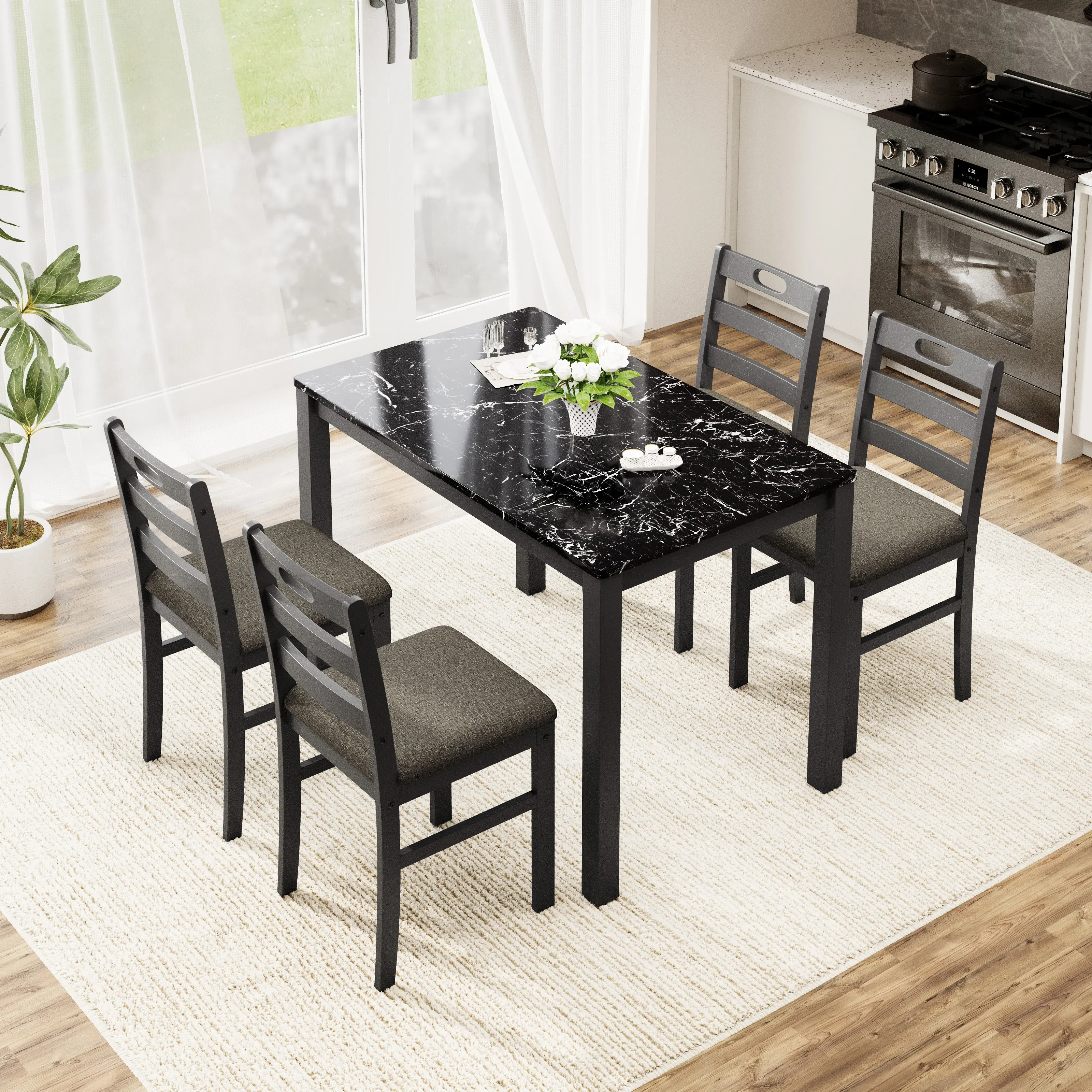 💥Limited Time: 80% OFF Everything!💥【Sophia & William】5 Piece Dining Table Set for 4, Faux Marble or Solid Rubberwood Tabletop