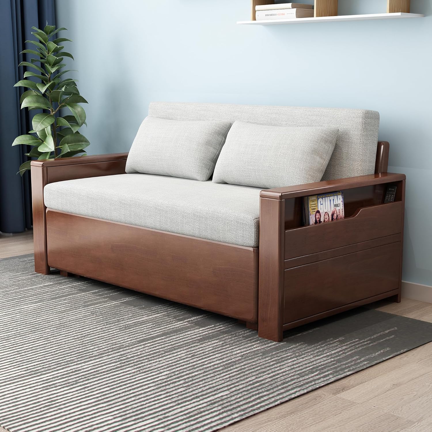 70.8Queen grey cushion Convertible Sofa Sleeper with Storage,Sectional Sleeper Sofa with Reversible Chaise,Solid wood Sofa Bed 3 in 1 Pull Out Couch Bed for Living Room,Apartment,Bedroom and Office