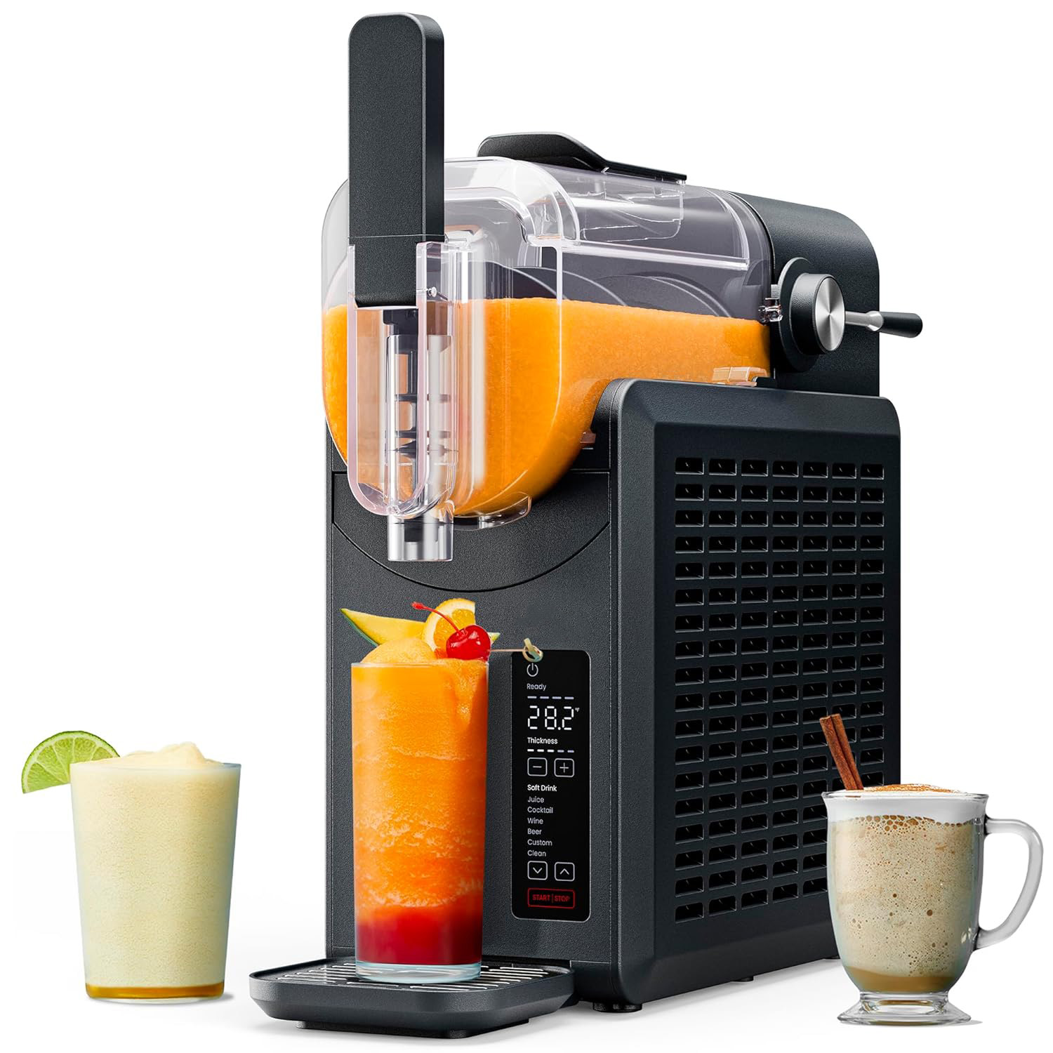 Slushie Machine, Frozen Drink Maker & Slushy Machine with 5 Presets + Custom Option, Easy-Dispensing Lever for Frozen Margaritas, Frappes, and Slushies - Black