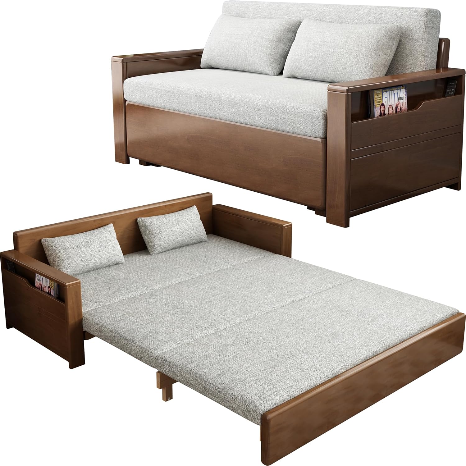 70.8Queen grey cushion Convertible Sofa Sleeper with Storage,Sectional Sleeper Sofa with Reversible Chaise,Solid wood Sofa Bed 3 in 1 Pull Out Couch Bed for Living Room,Apartment,Bedroom and Office